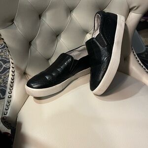 Black Leather Crocodile Pattern Slip-On Sneakers Shoes 8.5 40